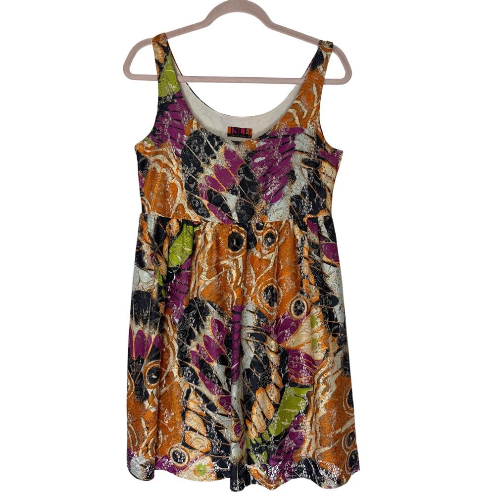Isle Apparel Orange Purple Black Hot Pink‎ Floral Sleeveless Mini Dress Size S